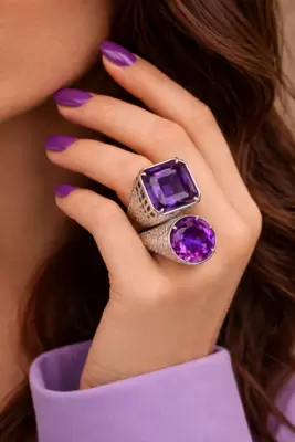 Anel Contrarié em prata de lei e ametistas naturais 