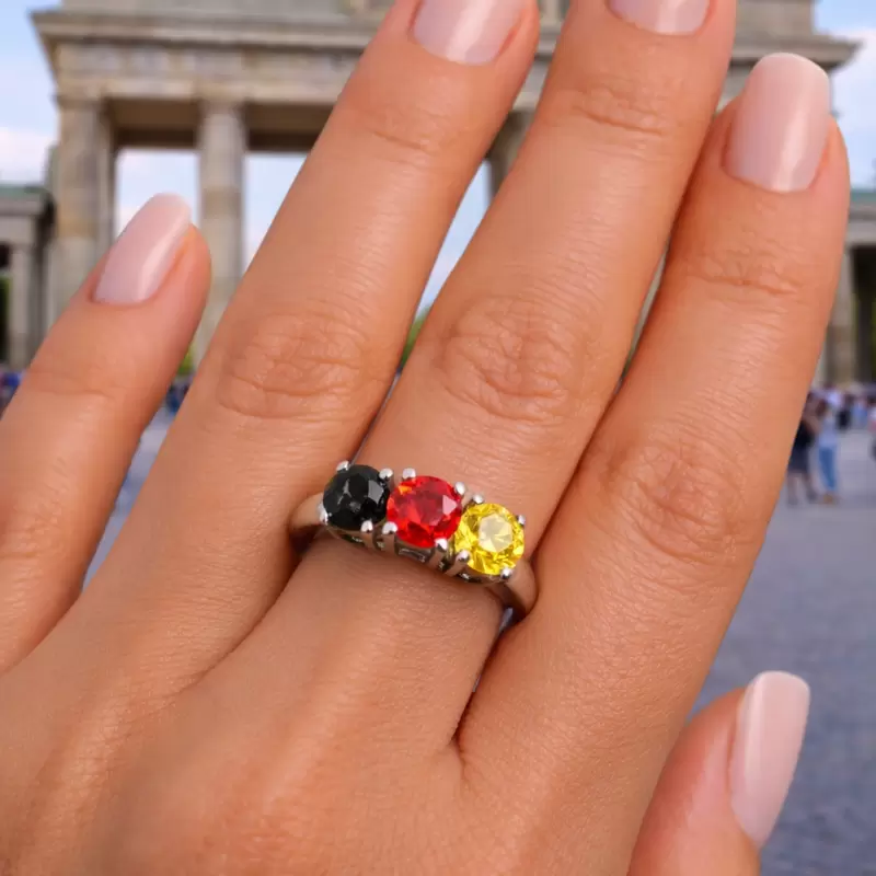 Anillo trilog&iacute;a de plata de ley 925 con circonita Colores de la bandera alemana