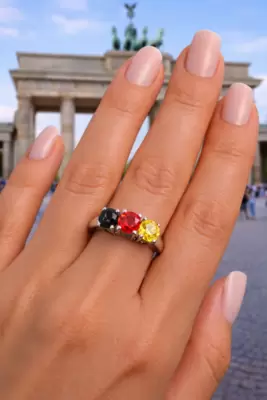 Anillo trilogía de plata de ley 925 con circonita Colores de la bandera alemana 