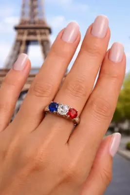 Anillo trilogía de plata de ley 925 con colores de circonita Bandera de Francia 