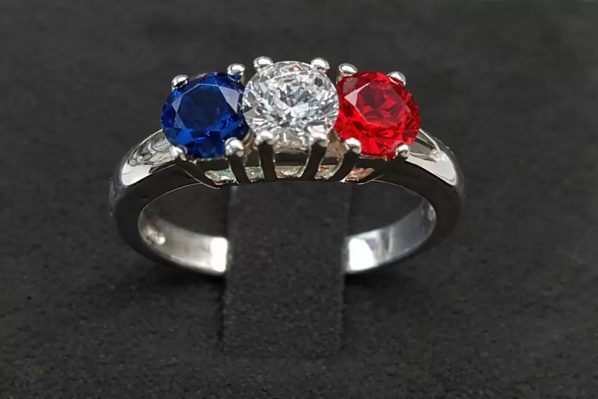 Anillo trilogía de plata de ley 925 con colores de circonita Bandera de Francia  