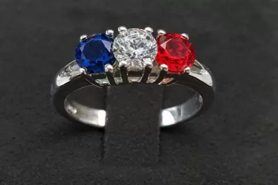 Anillo trilogía de plata de ley 925 con colores de circonita Bandera de Francia 