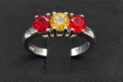 Anillo trilogía de plata de ley 925 con colores de circonita Bandera de España 