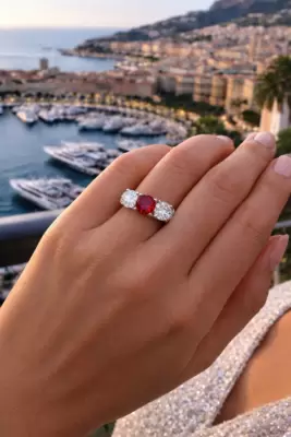 925 sterling silver trilogy ring with cubic zirconia colors Monaco flag 