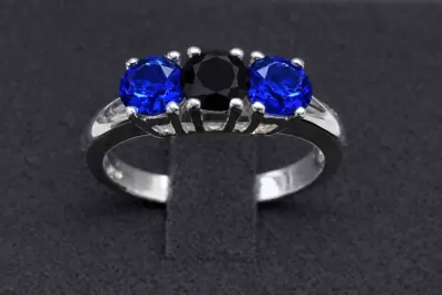 Anello trilogy in argento 925 con zirconi nero azzurri  