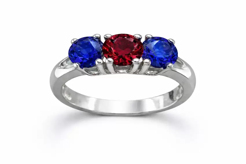 Anel trilogia em prata esterlina 925 com zircónias cúbicas blaugrana  