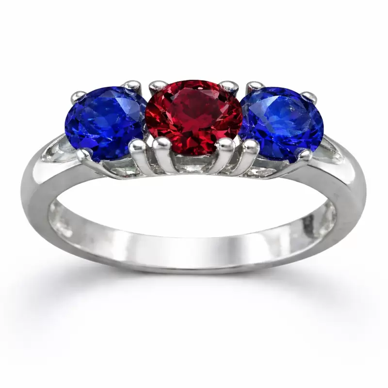 Anel trilogia em prata esterlina 925 com zirc&oacute;nias c&uacute;bicas blaugrana