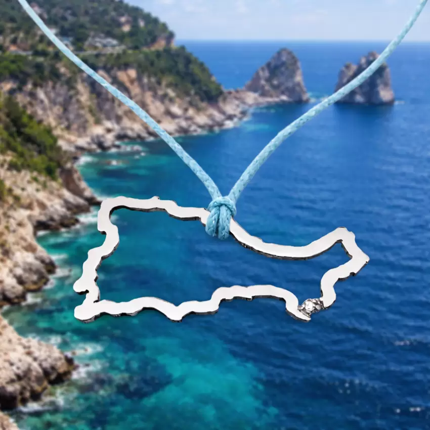 Stahl Silhouette Anhänger Insel Capri mit Faraglioni Diamant  