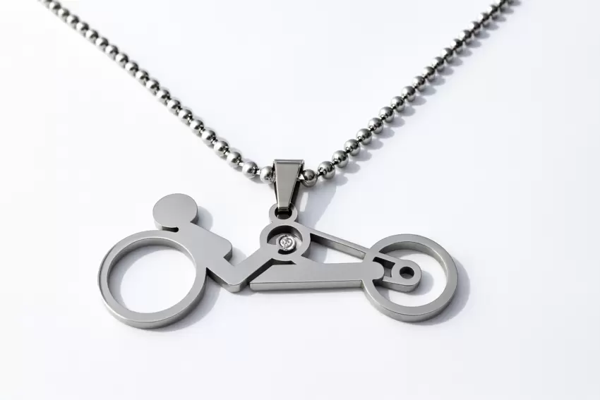Stahl Handbike Anhänger Halskette mit Diamant und Kugelkette  