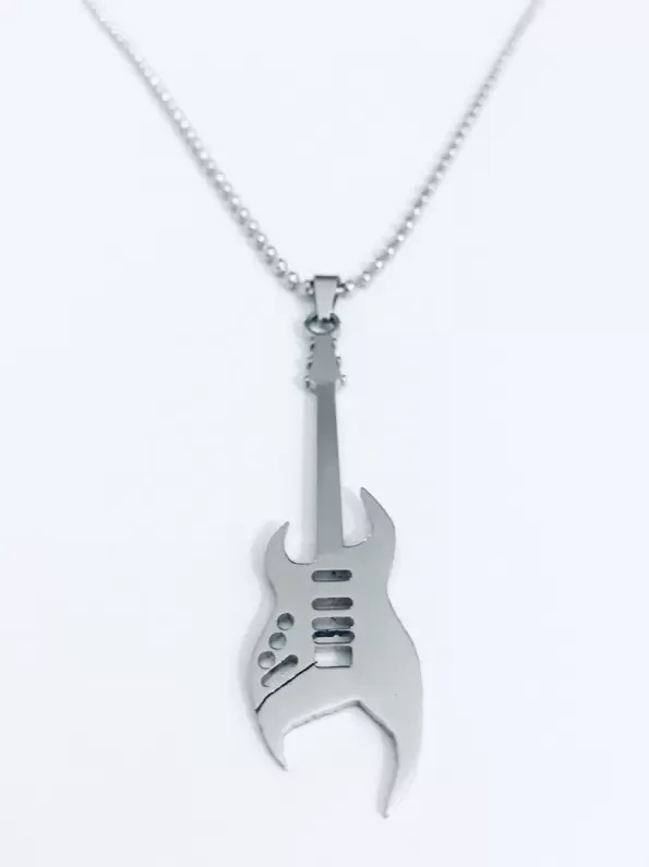 Collana Rock Chitarra Elettrica in acciaio con catena a palline