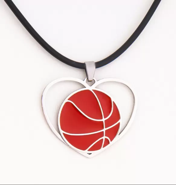 Pendentif Coeur de Basket en Acier et Émail  