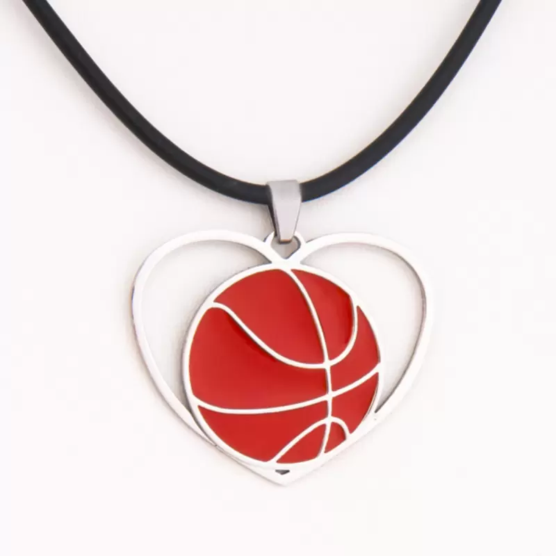 Basketball-Herz-Anhänger aus Stahl und Emaille