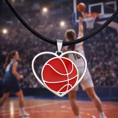 Ciondolo Cuore  Pallone da Pallacanestro Basket in Acciaio e Smalto 