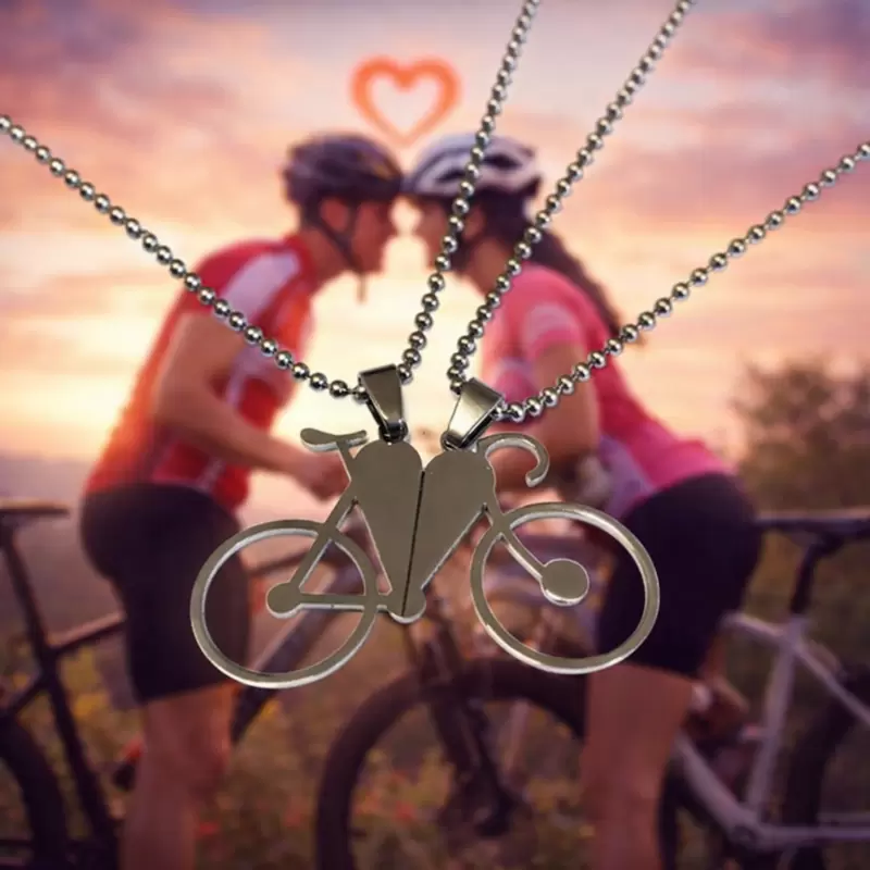 Stainless Steel necklace racing bike pendent ``Him and Her`` divisible