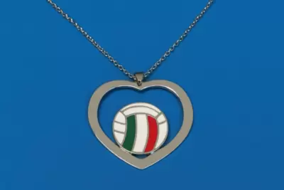 Ciondolo Cuore e Pallone da Pallavolo in Acciaio e Smalto Bianco,Rosso,Verde 
